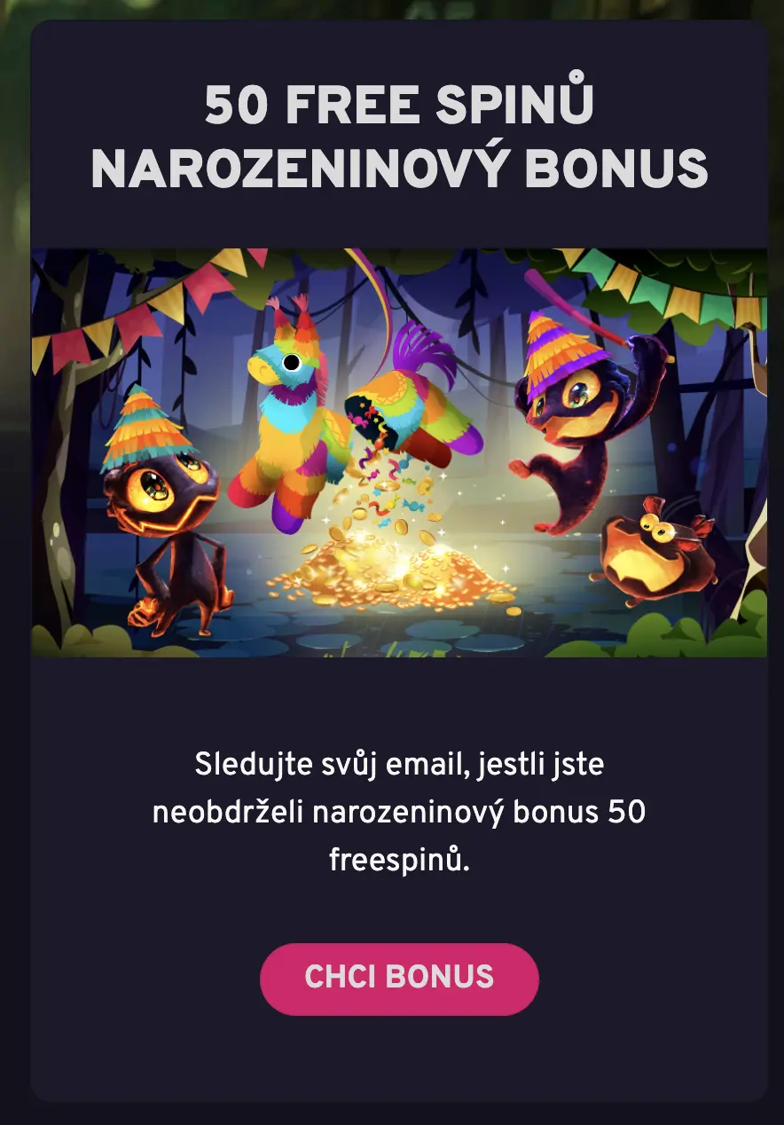 Získejte 50 free spinů jako narozeninový bonus. Narozeninový bonus 50 free spinů v online casinu.